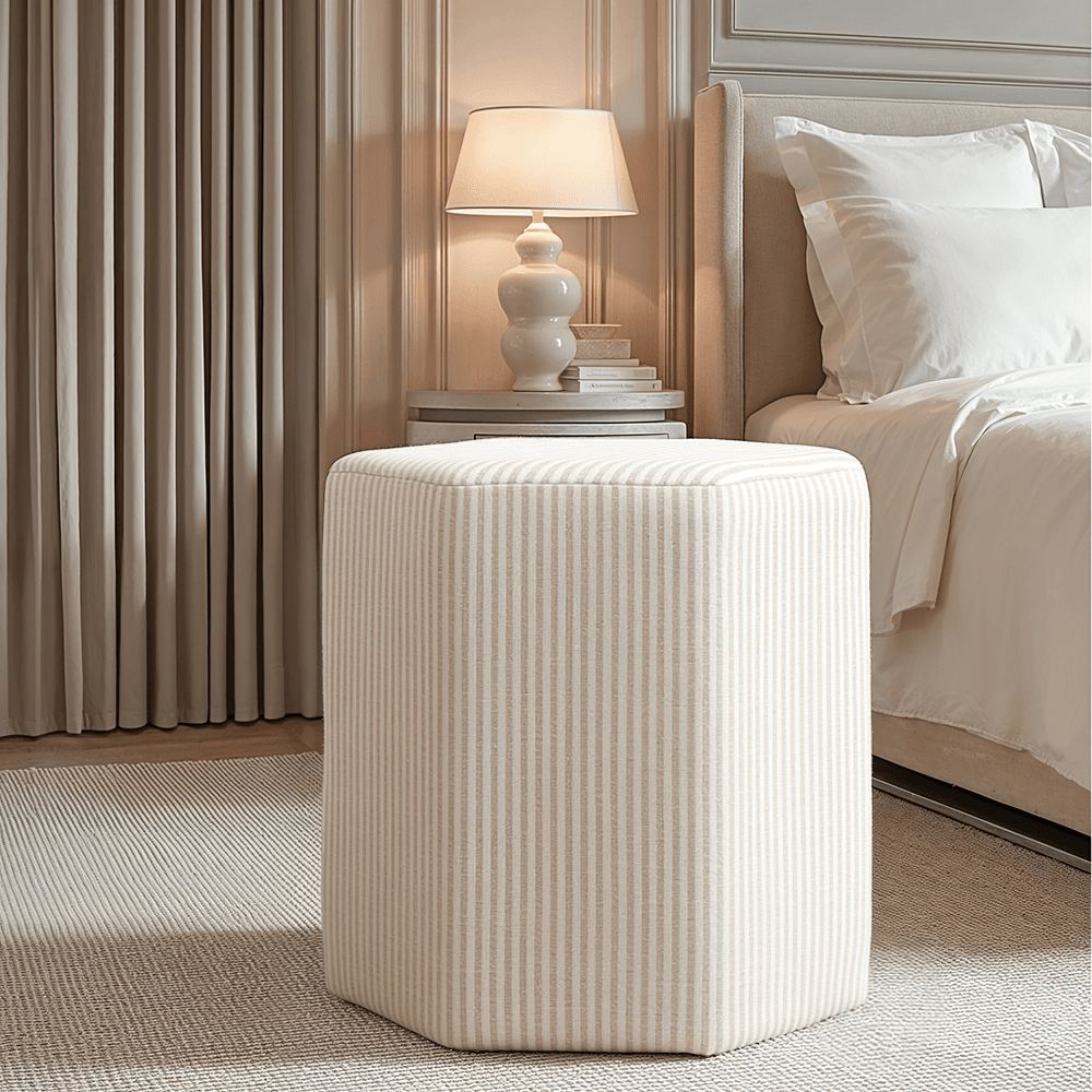 Rhodes Beige Pinstripe Hexagonal Decorative Stool Furniture