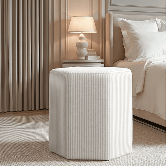 Rhodes Grey Pinstripe Hexagonal Decorative Stool Furniture