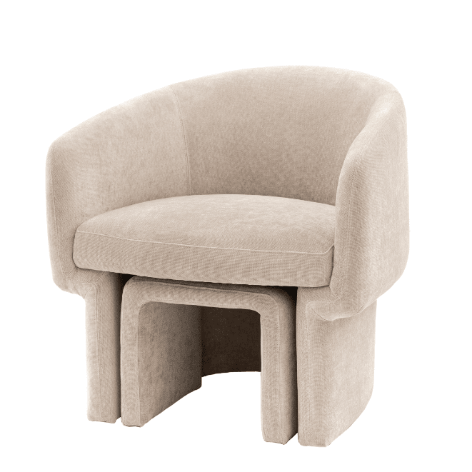 Rome Cream Textured Curved Accent Chair with Footstool Furniture