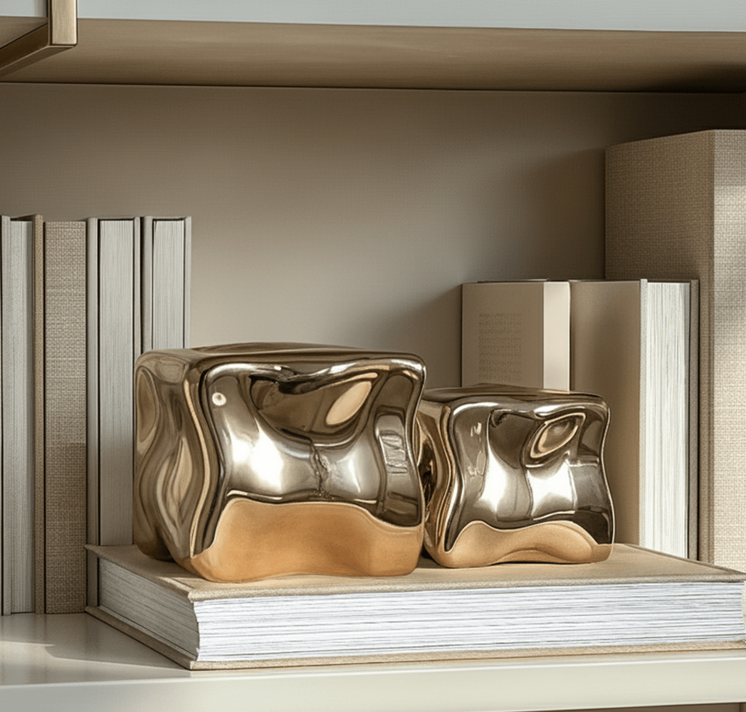 Romée Large Gold Abstract Cube Ornament Accessories