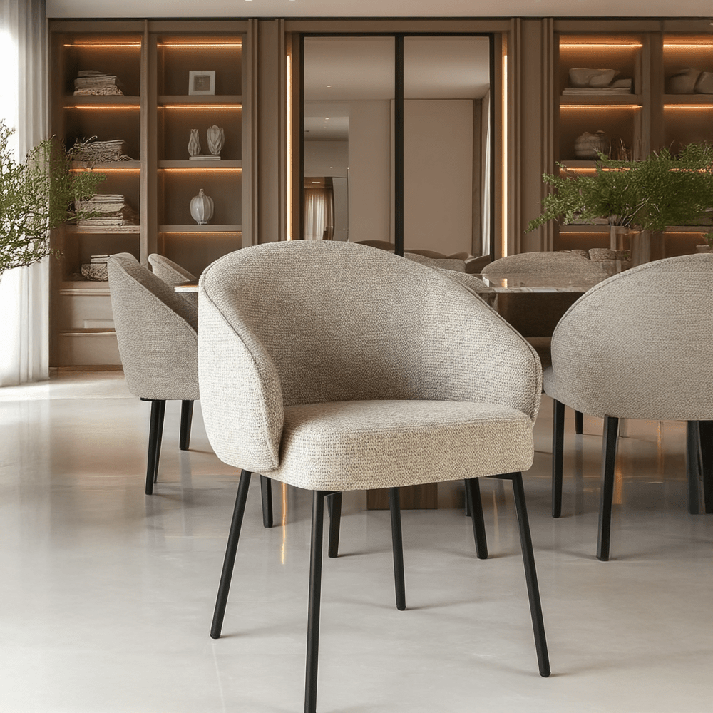 Romy Mocha Textured Chenille Dining Chair with Black Legs Furniture