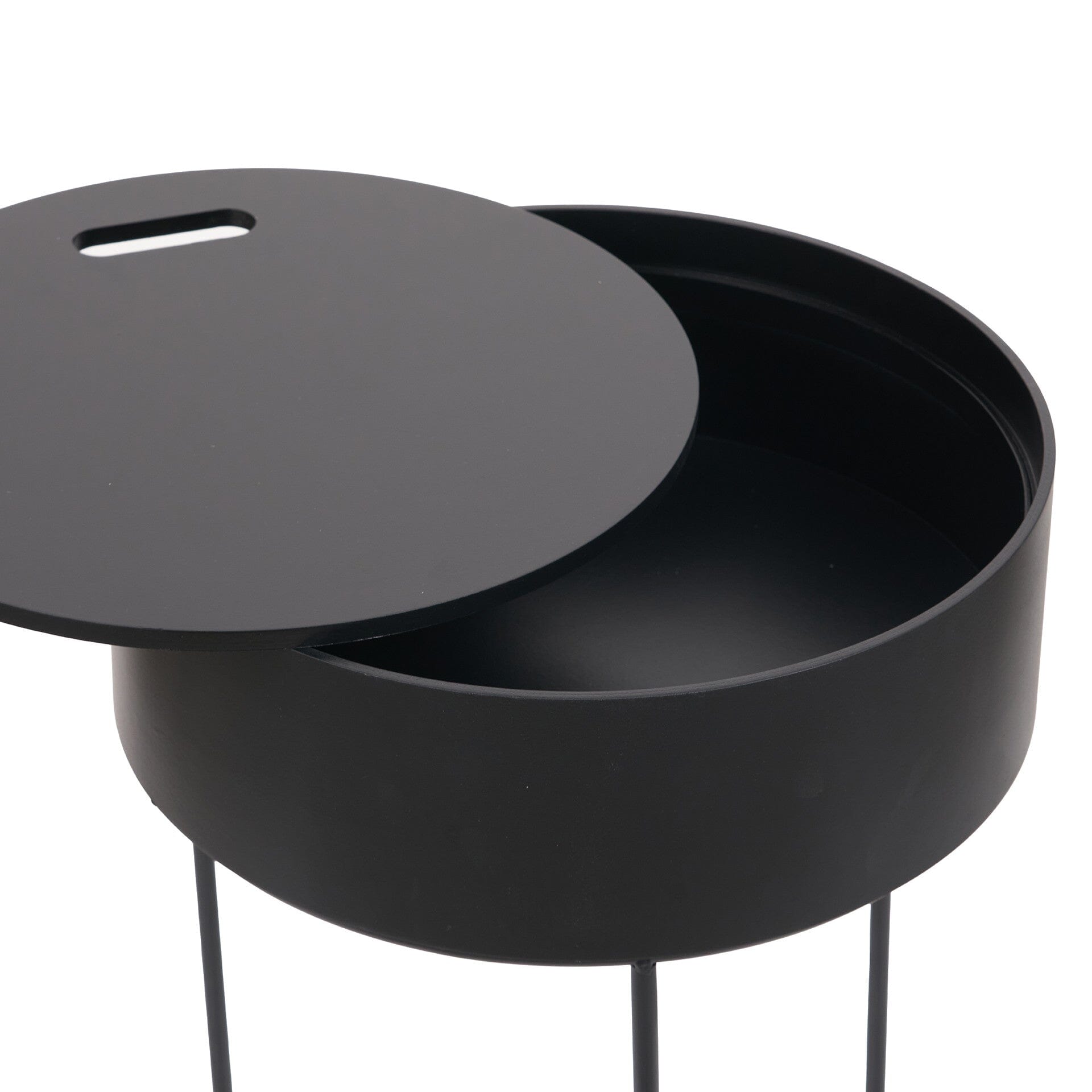 Rosolini Black Wood Veneer & Metal Storage Side Table Furniture