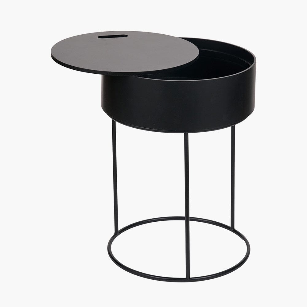 Rosolini Black Wood Veneer & Metal Storage Side Table Furniture