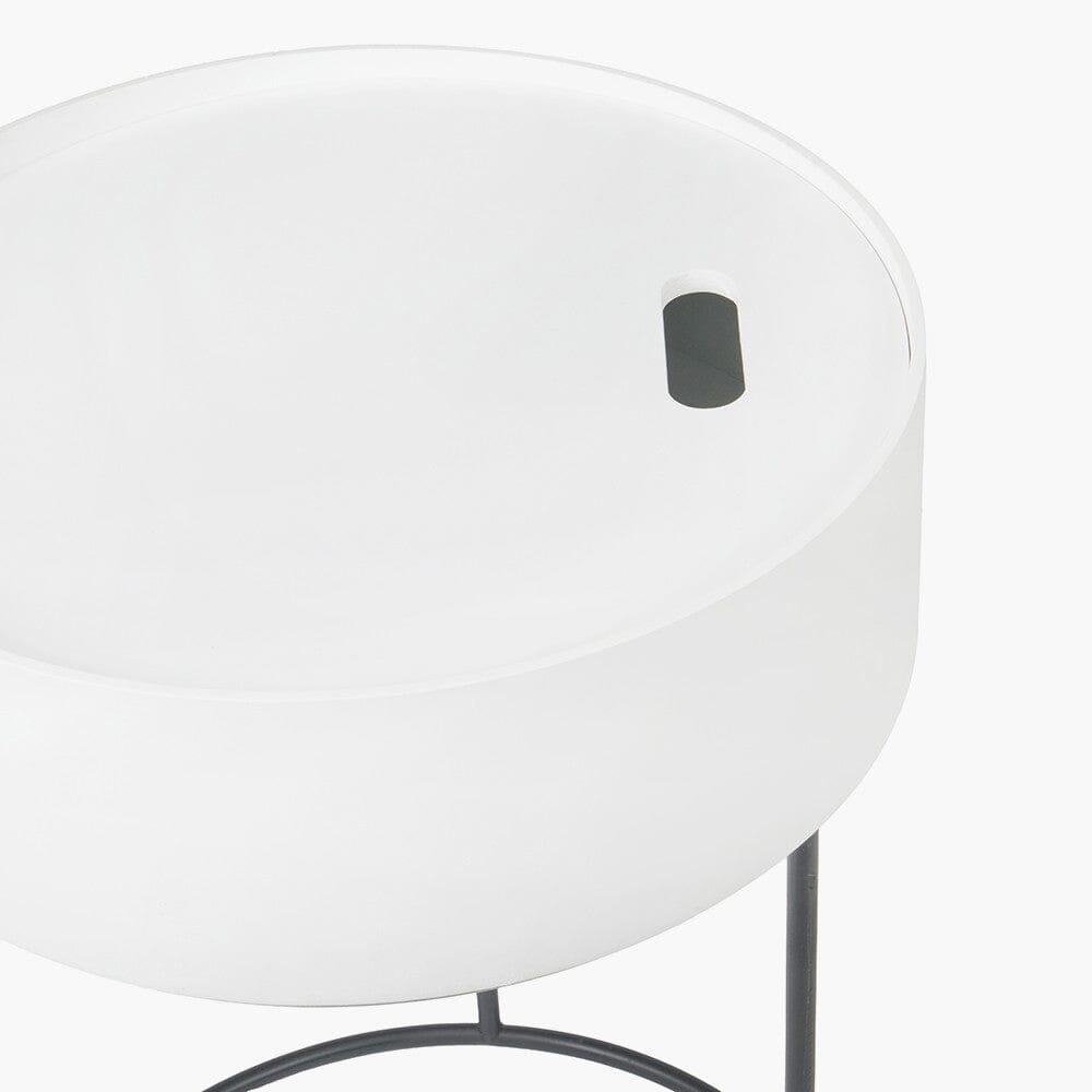 Rosolini White Wood Veneer & Black Metal Storage Side Table Furniture