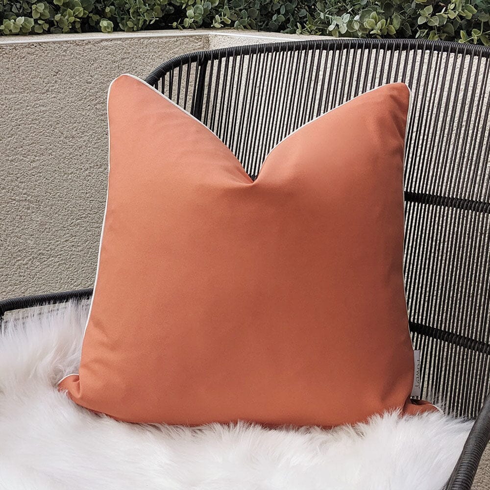 Rust Outdoor Feather Filled Cushion with Cream Piping - 43x43cm Outdoor