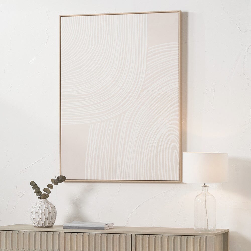 Sadie Natural & White Abstract Canvas Wall Art with Wooden Frame Accessories