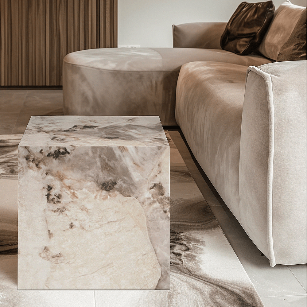 Samoa Taupe & White Marble Side Table Furniture