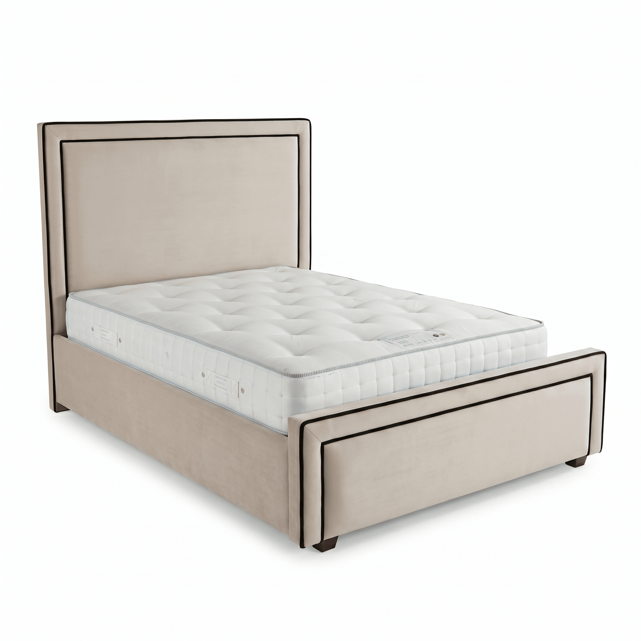 Sandro Vanilla Velvet Luxury Bed with Black Accent Border Beds and Headboards