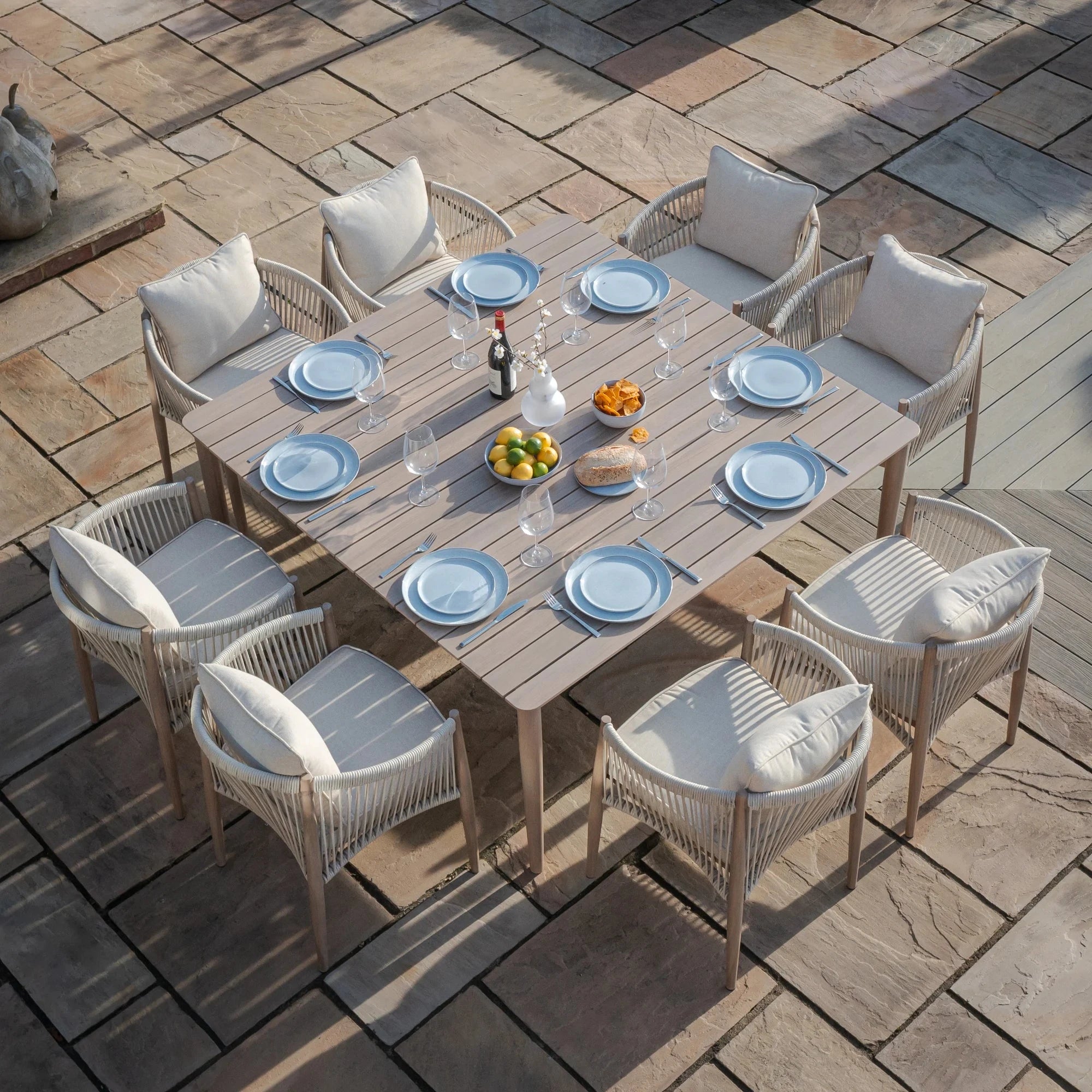 Santorini Outdoor Cream & Taupe Rope Weave 8 Seater Dining Set Outdoor