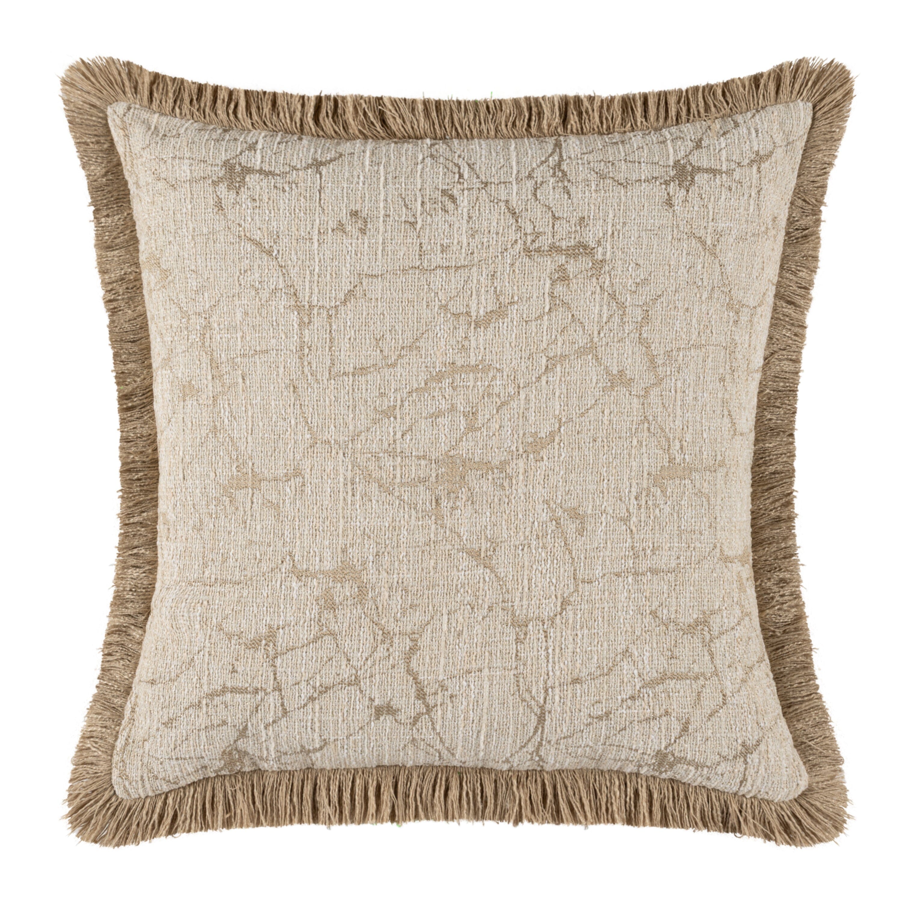Saphira Cream Marble Effect Cushion with Fringe Detail - 43x43cm Accessories
