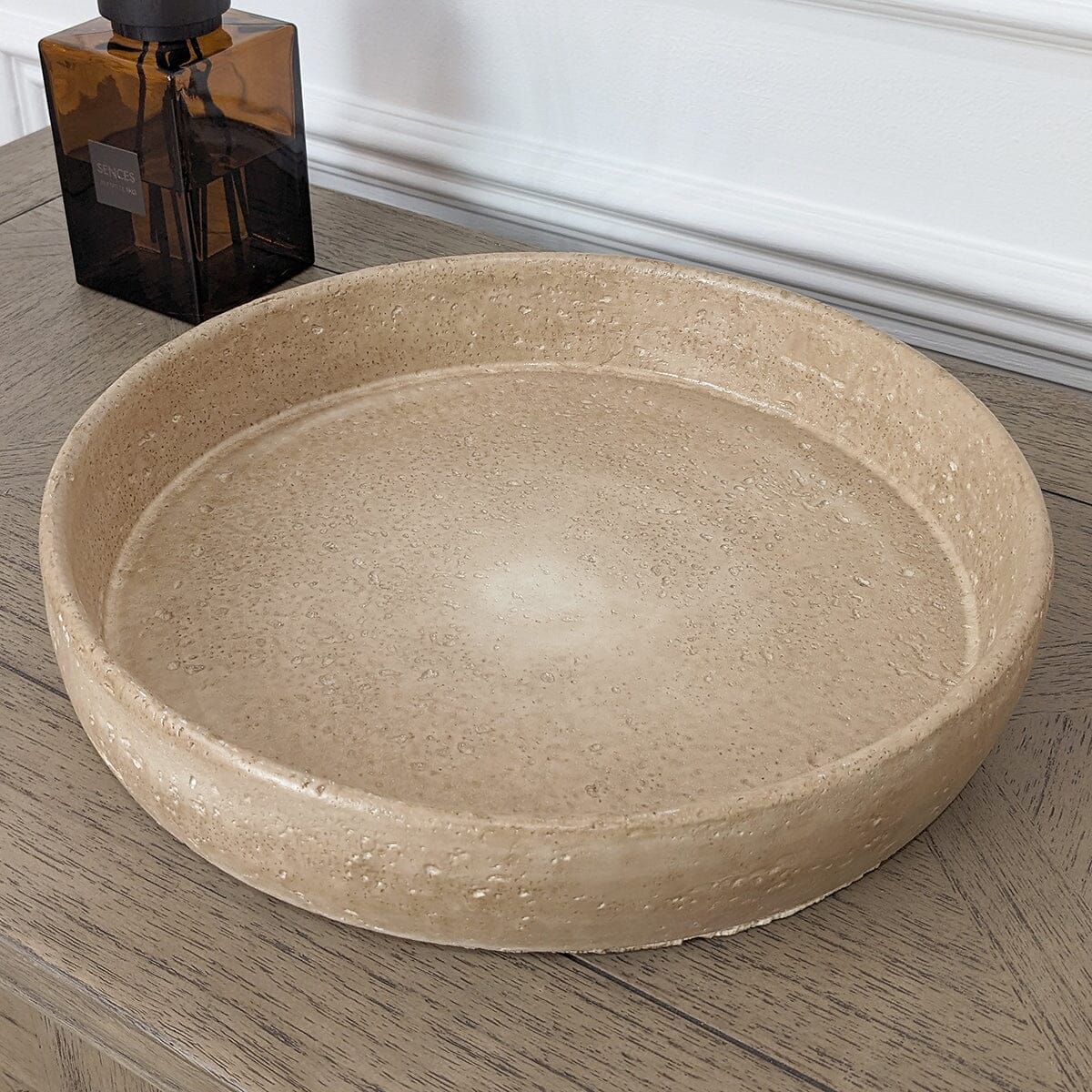 Seanna Taupe Distressed Round Decorative Tray Accessories
