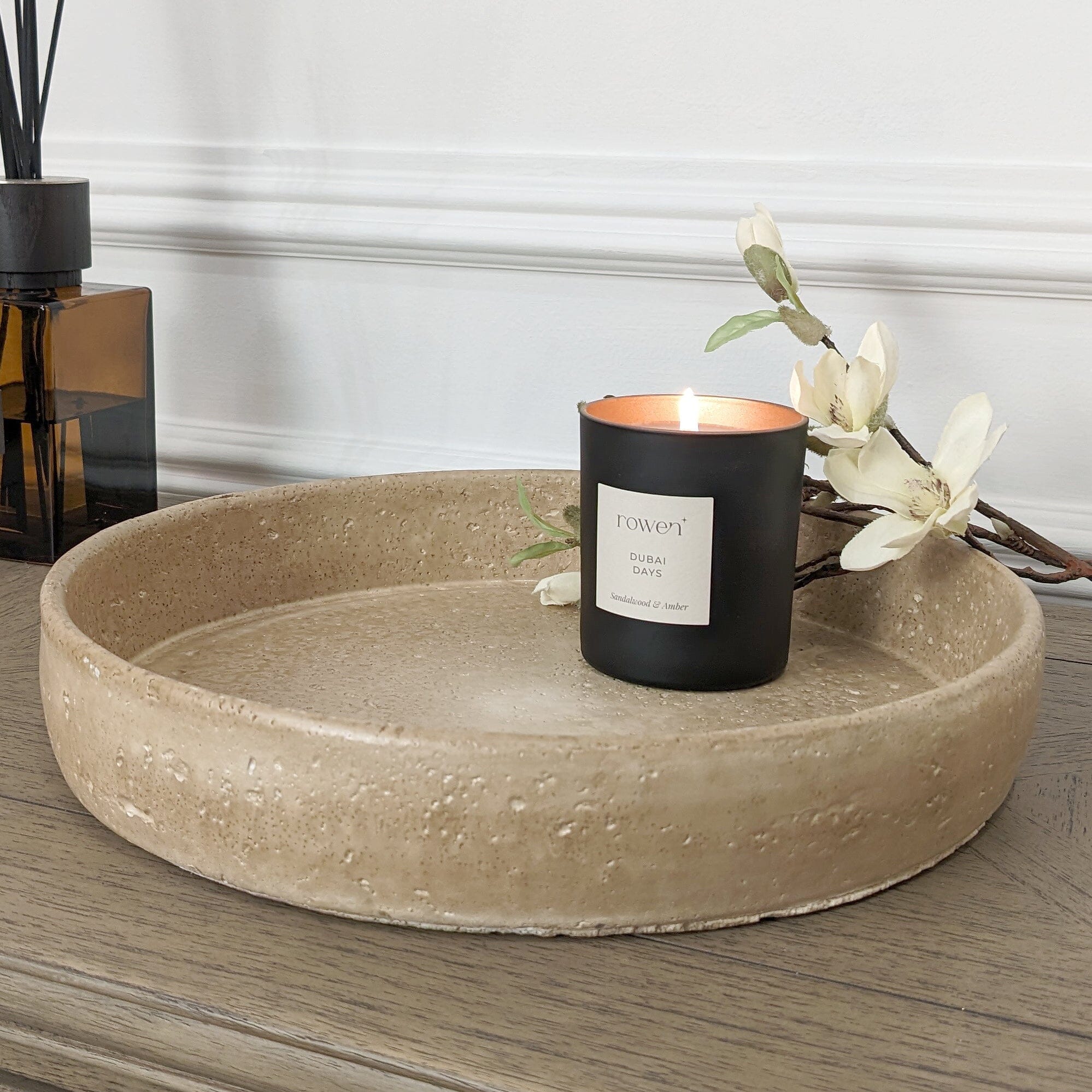 Seanna Taupe Distressed Round Decorative Tray Accessories