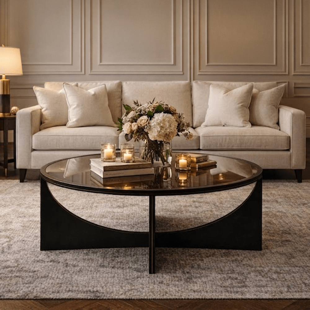 Seclus Bronze Coffee Table with Tinted Glass Top Furniture