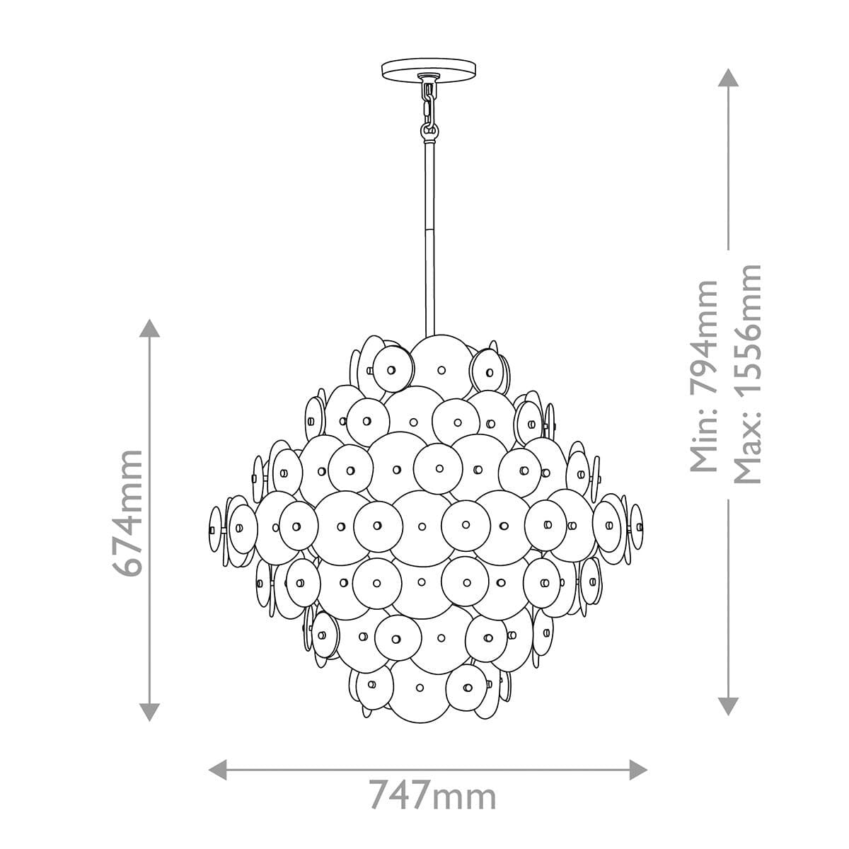 Selene Gold 16 Light Chandelier with Round Glass Detailing Lighting