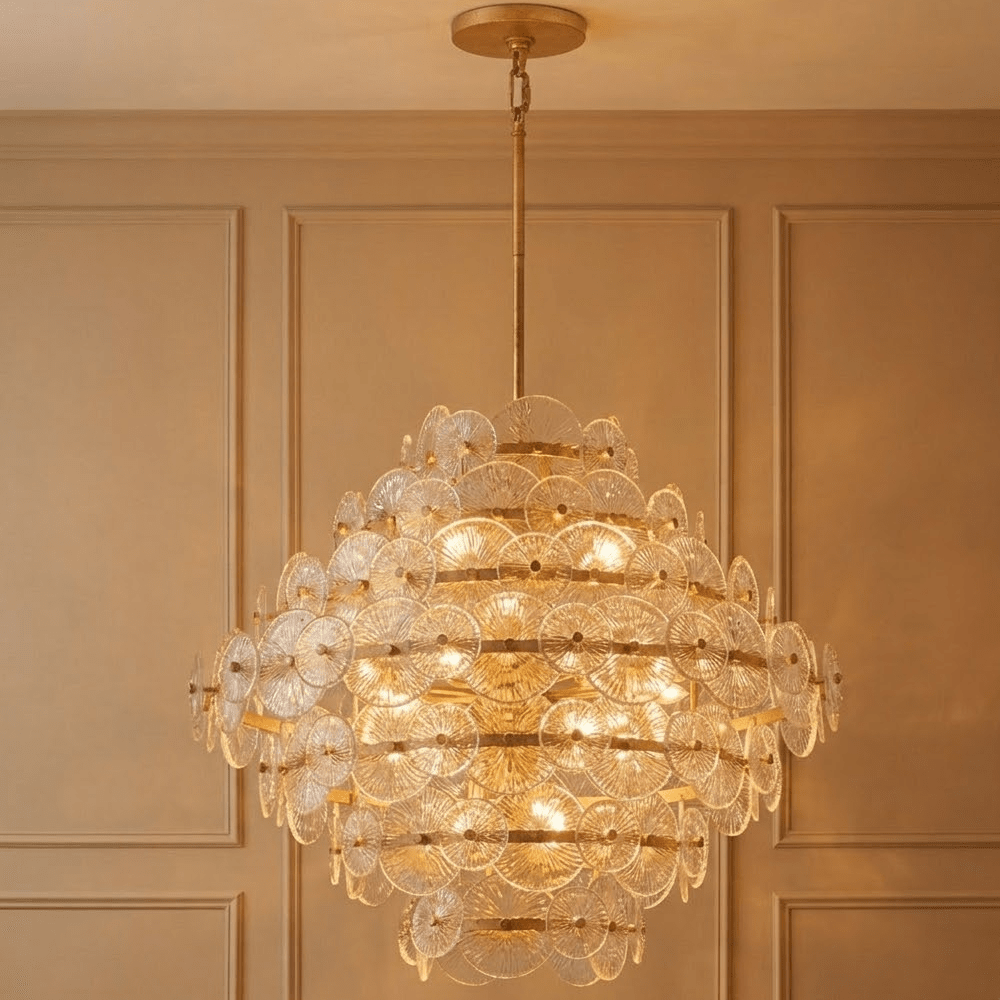 Selene Gold 16 Light Chandelier with Round Glass Detailing Lighting