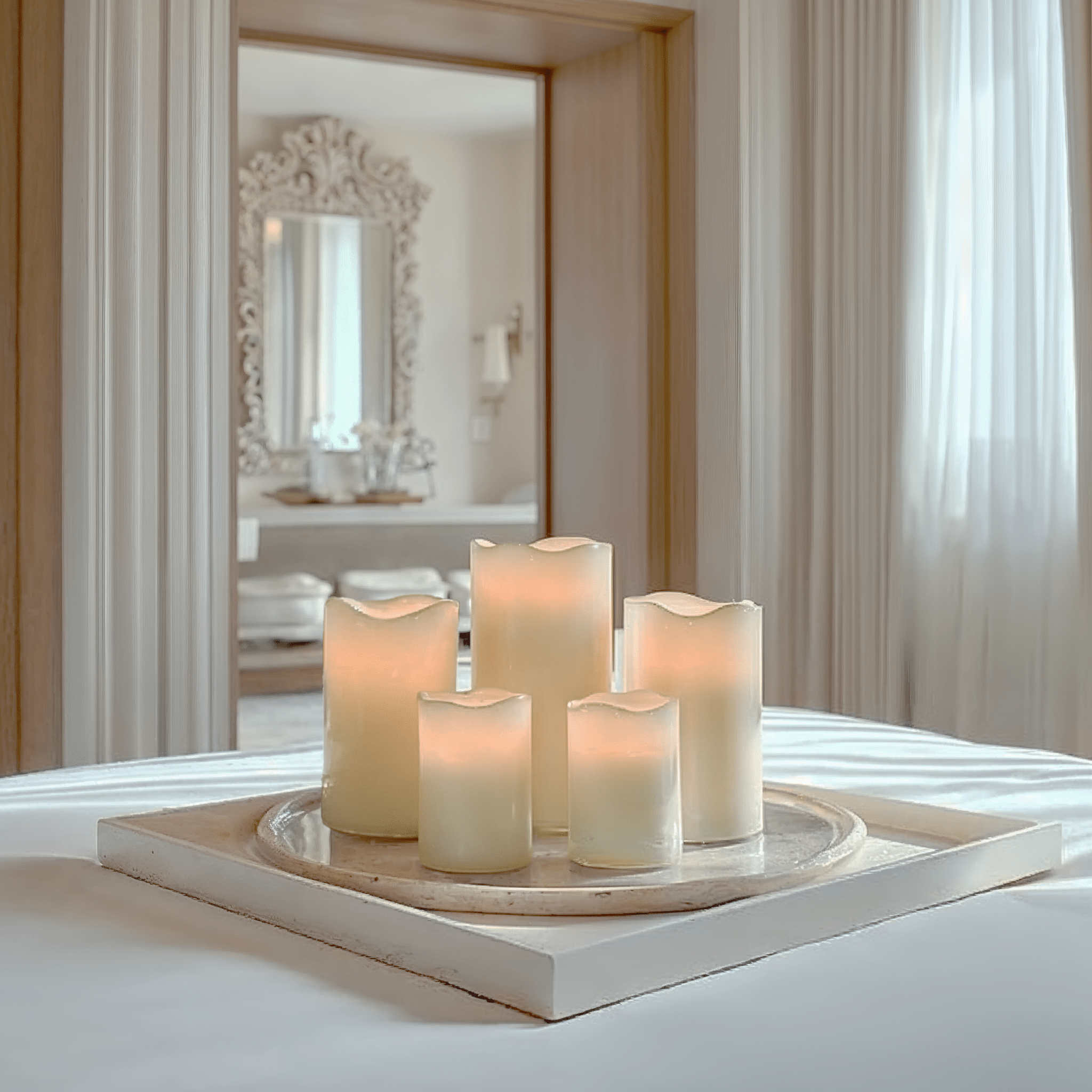 Set of 5 Cream Decorative LED Candles Fragrance