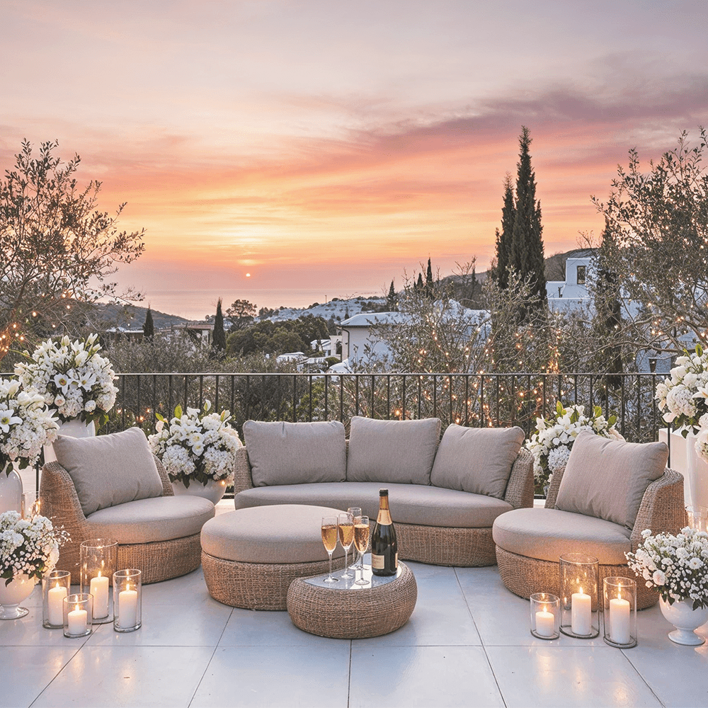 Sevilla Natural Wicker Outdoor Curved Sofa Lounge Set- Seats 5 Outdoor