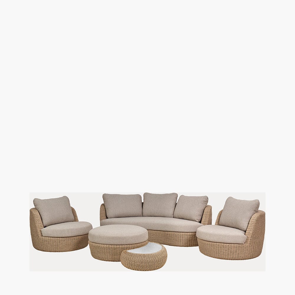 Sevilla Natural Wicker Outdoor Curved Sofa Lounge Set- Seats 5 Outdoor