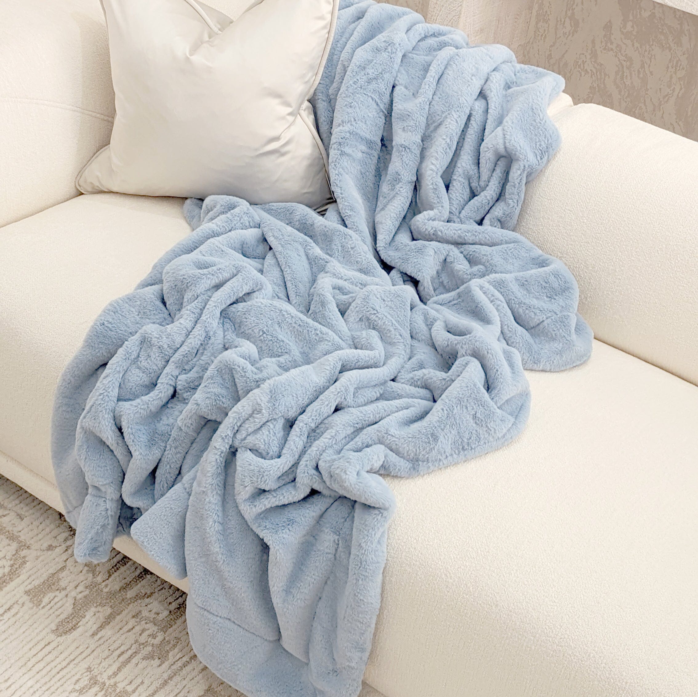 Blue fur throw sale