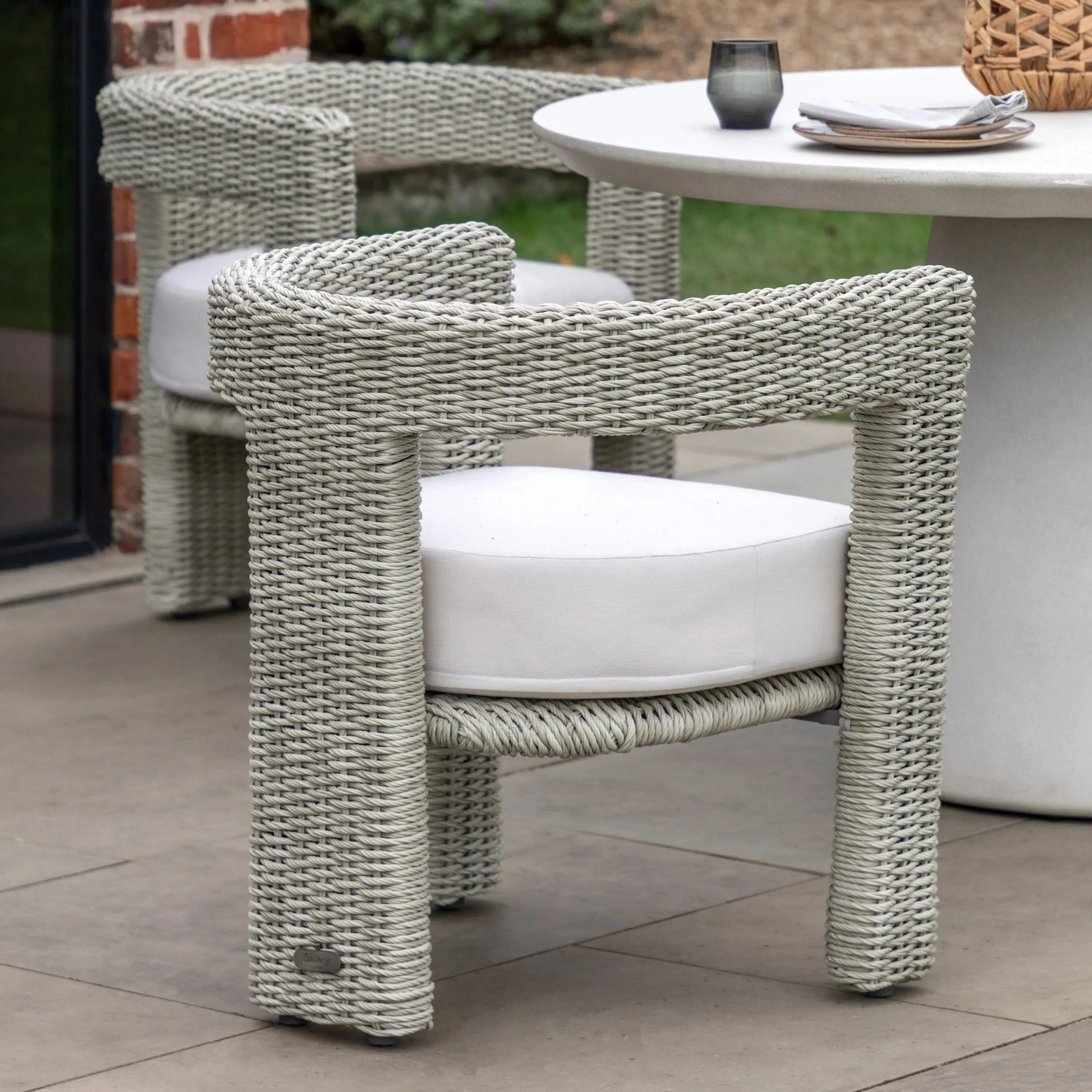 Seychelles Outdoor Cream & Natural Rattan Curved Dining Chair - Set of 2 Outdoor