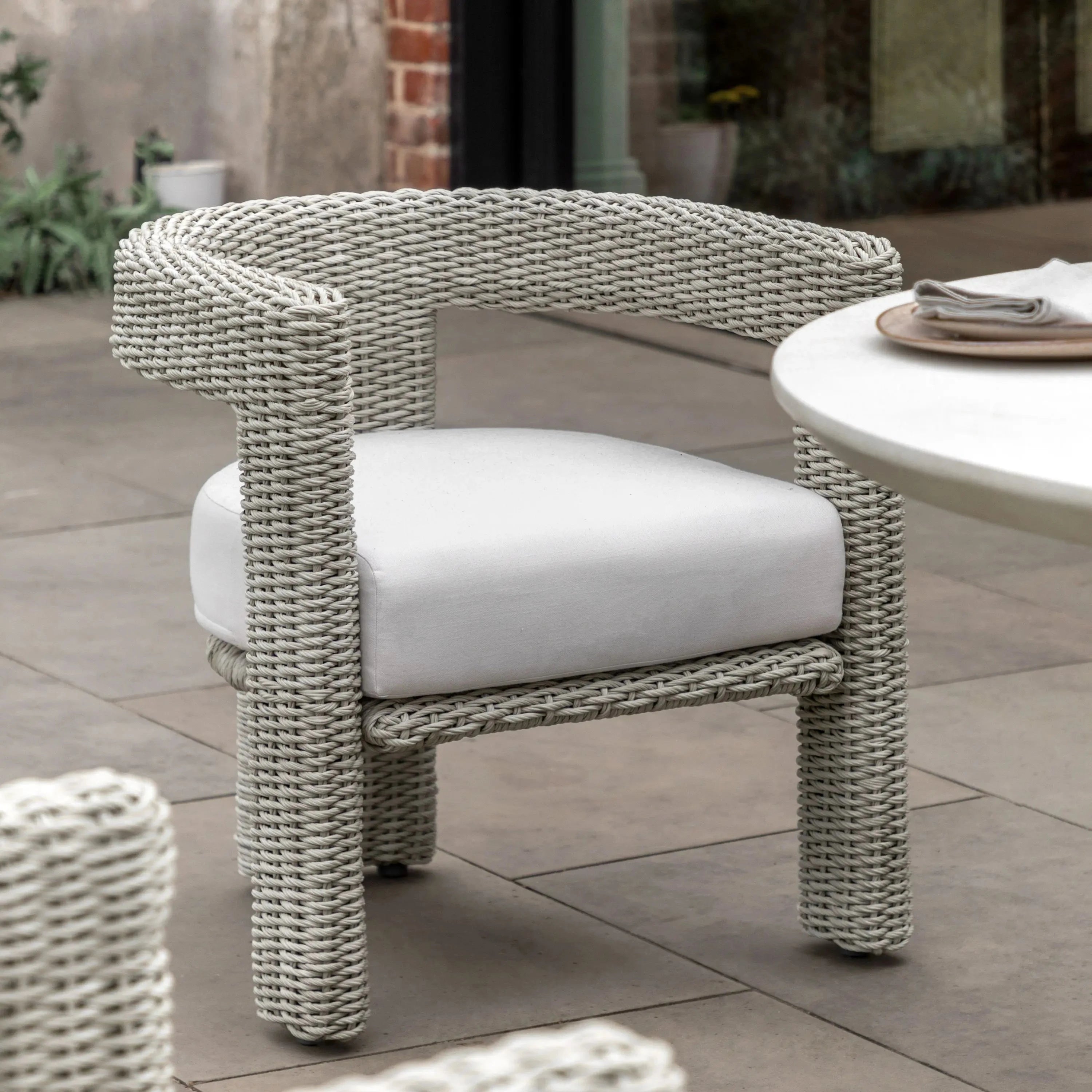 Seychelles Outdoor Cream & Natural Rattan Curved Dining Chair - Set of 2 Outdoor