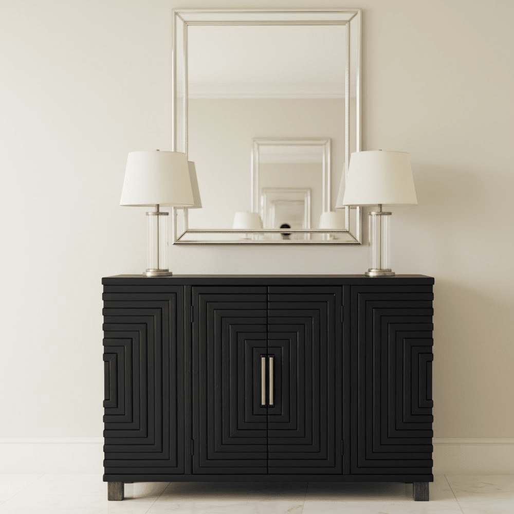 Shelin Black 2 Door Sideboard with Gold Handles Furniture