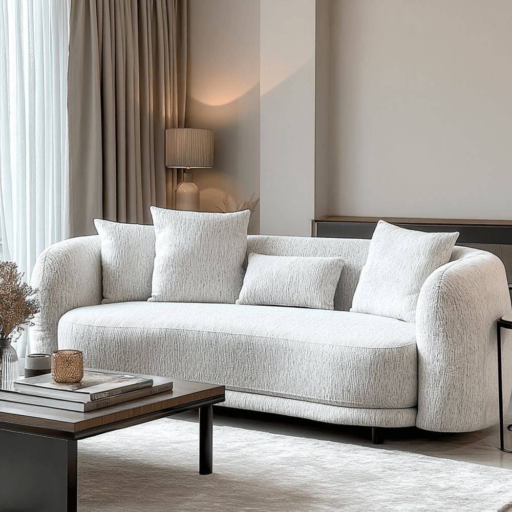 Shella Cream Textured Curved 2 Seater Sofa Sofa