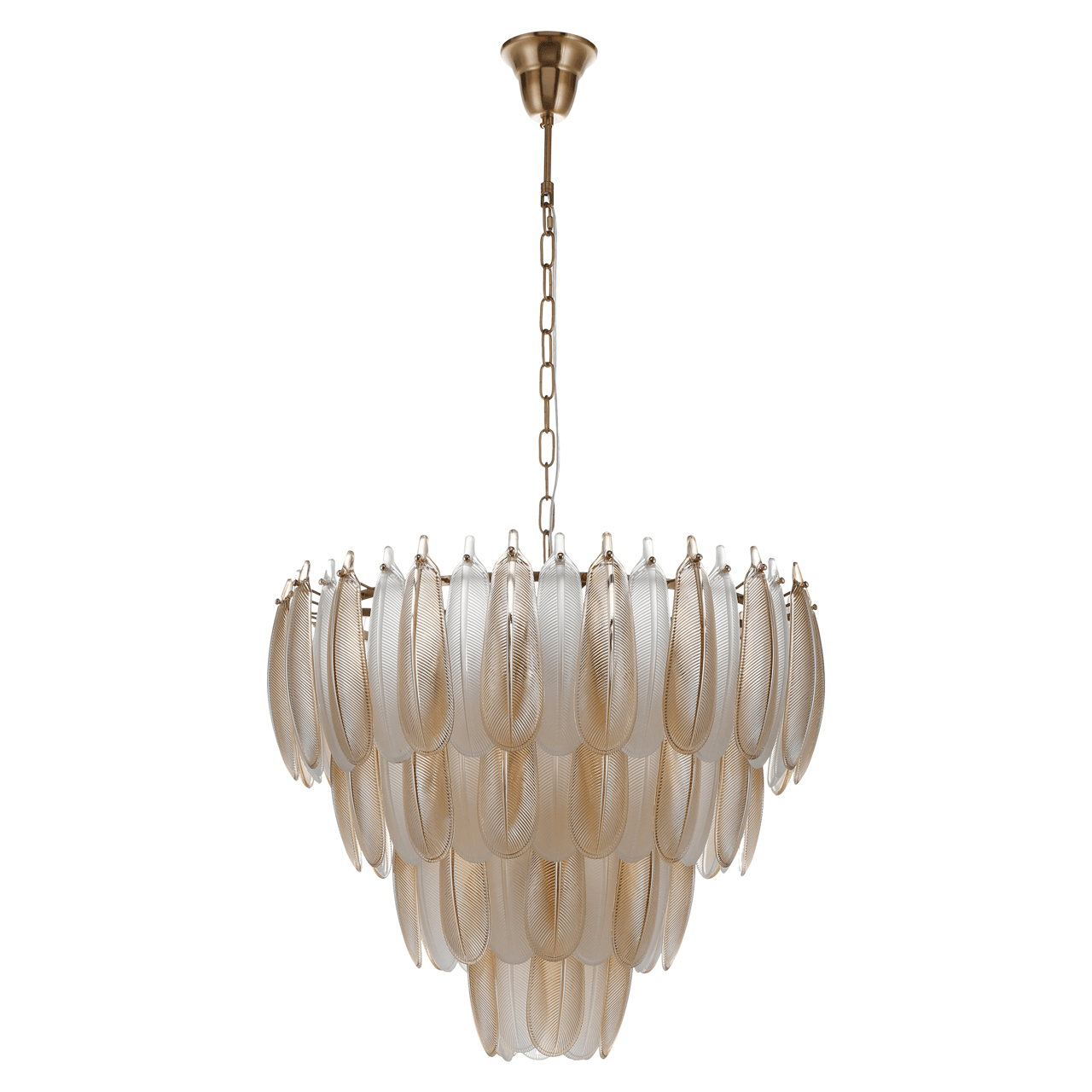 Siella Luxury Glass Feathers Tiered White & Champagne Chandelier Lighting