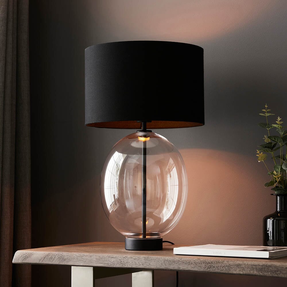 Simone Oval Glass Touch Lamp with Black Shade Lighting