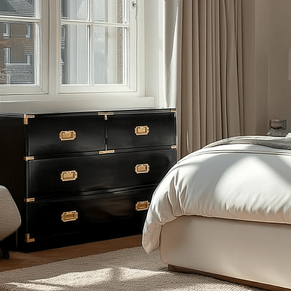Skylar Premium Black & Gold 4 Drawer Chest Furniture
