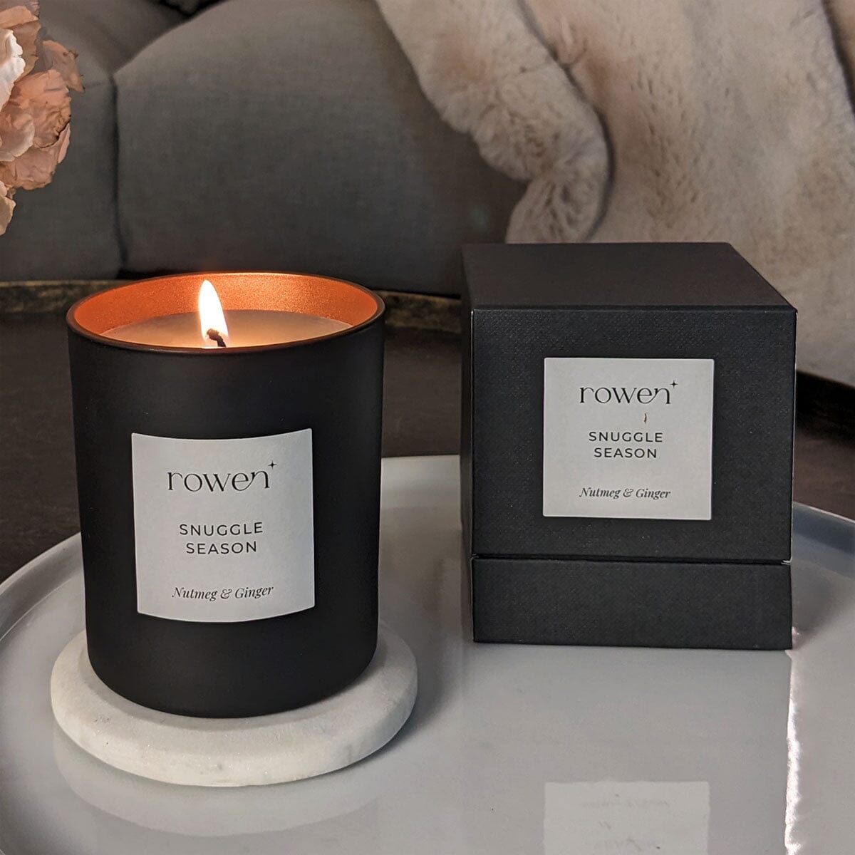 Snuggle Season Black & Rose Gold Scented Candle - Nutmeg & Ginger Fragrance