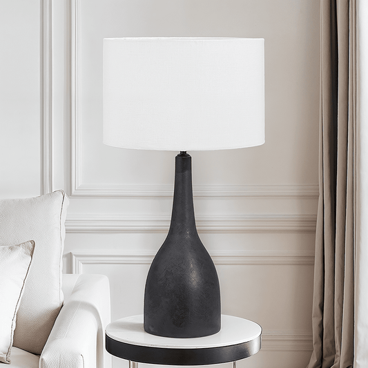Sohan Black Mango Wood Curved Table Lamp with White Shade Lighting