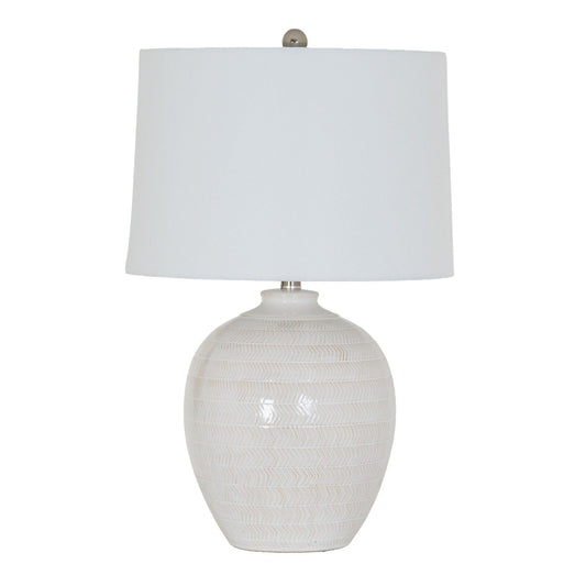 Soleil Ceramic Chevron Table Lamp with White Linen Shade Lighting