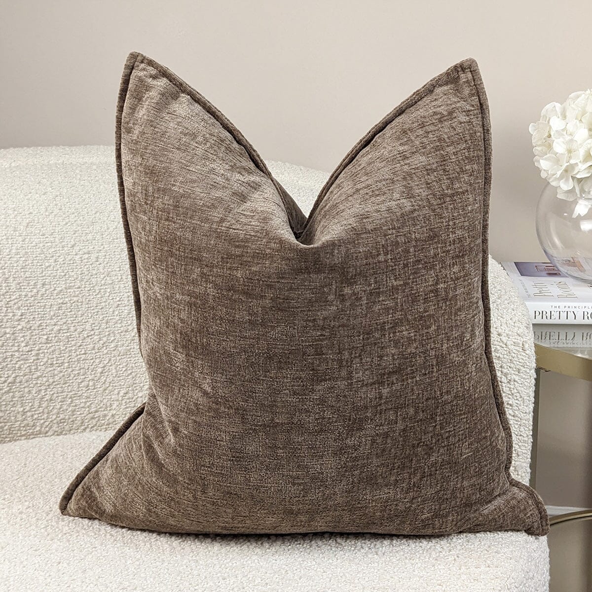 Souffle Taupe Woven Cushion with Oxford Border - 50x50cm Textiles