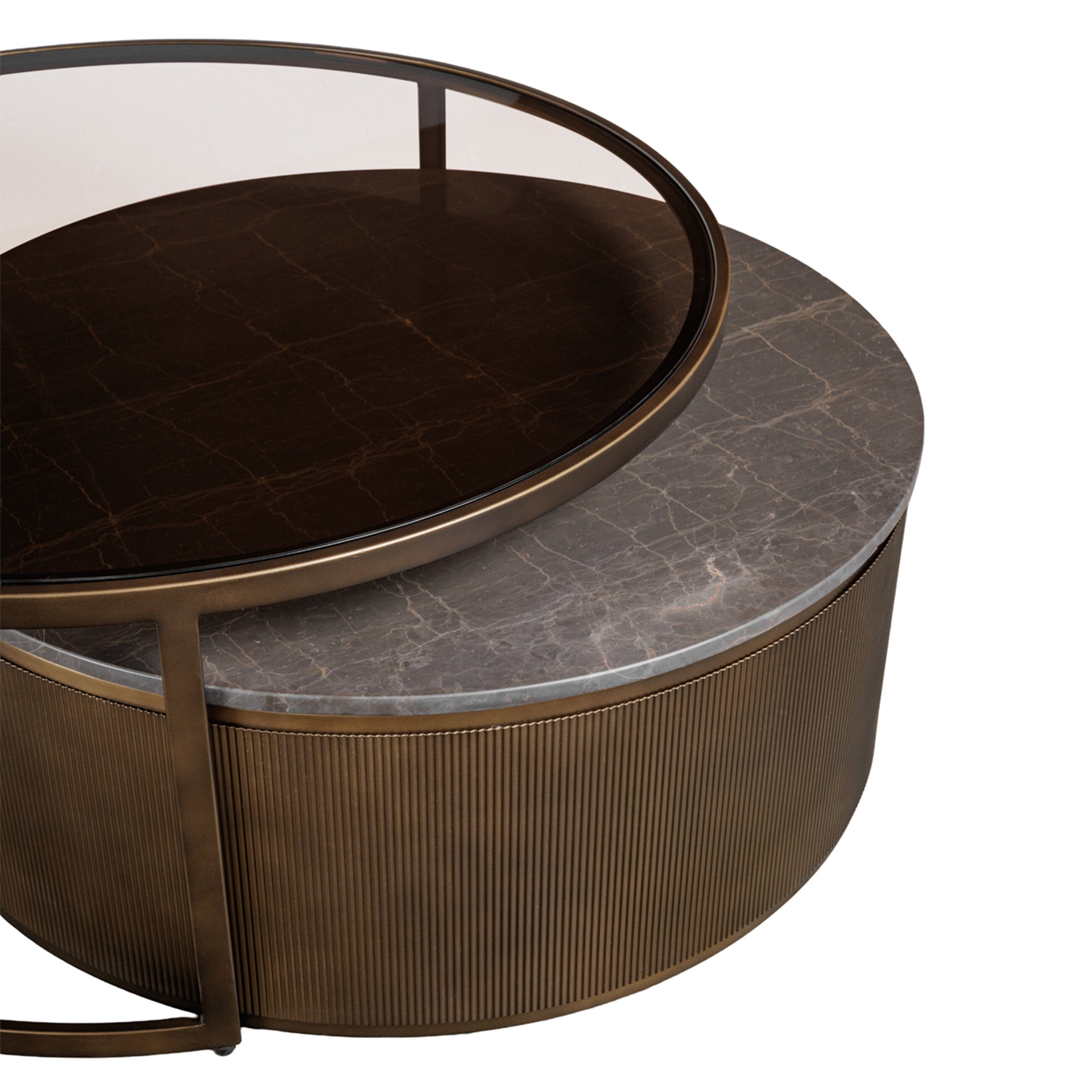 Sovana Antique Brass Nesting Coffee Tables with Grey Marble and Glass Top Furniture