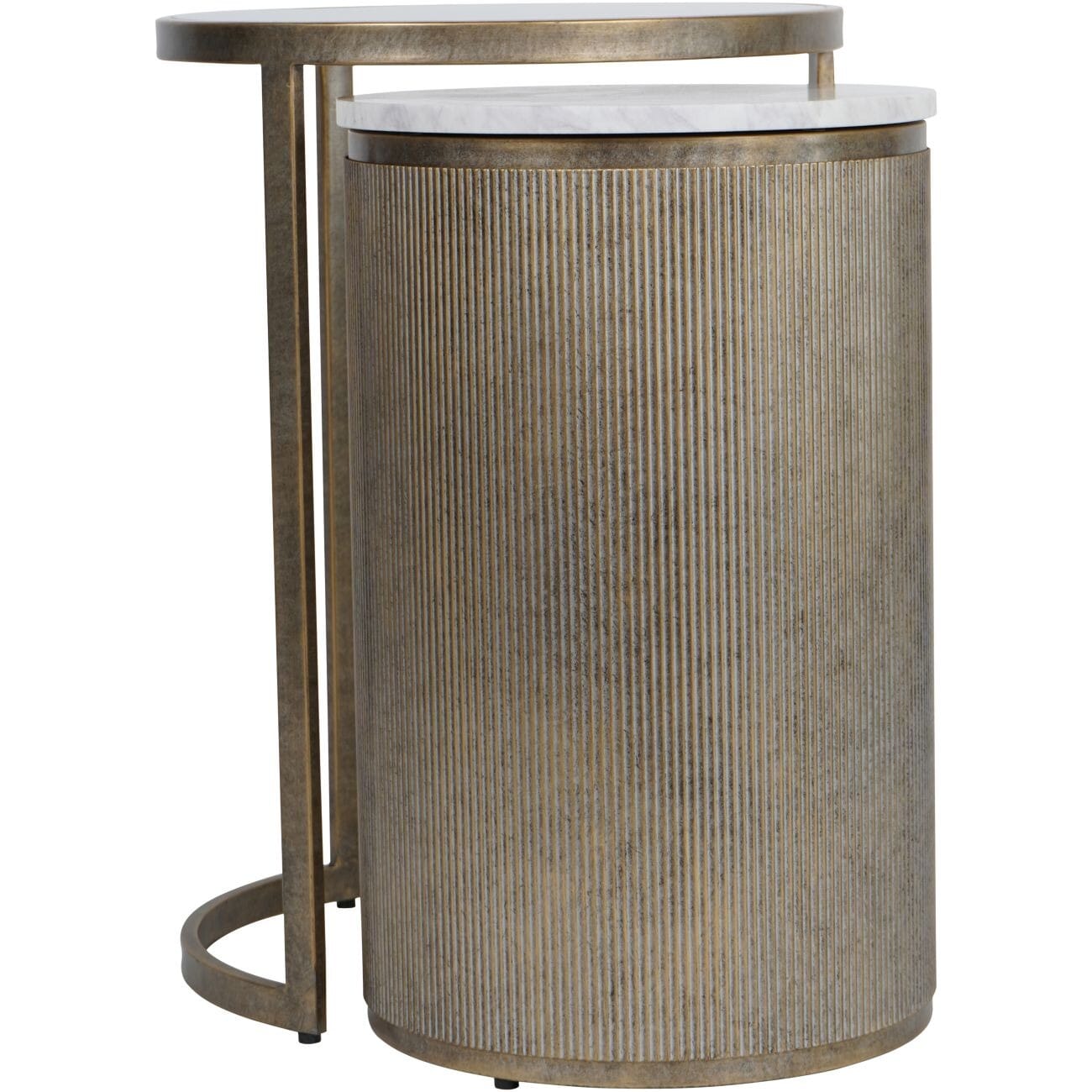 Sovana Antique Brass Nesting Side Tables with Marble and Glass Top Furniture