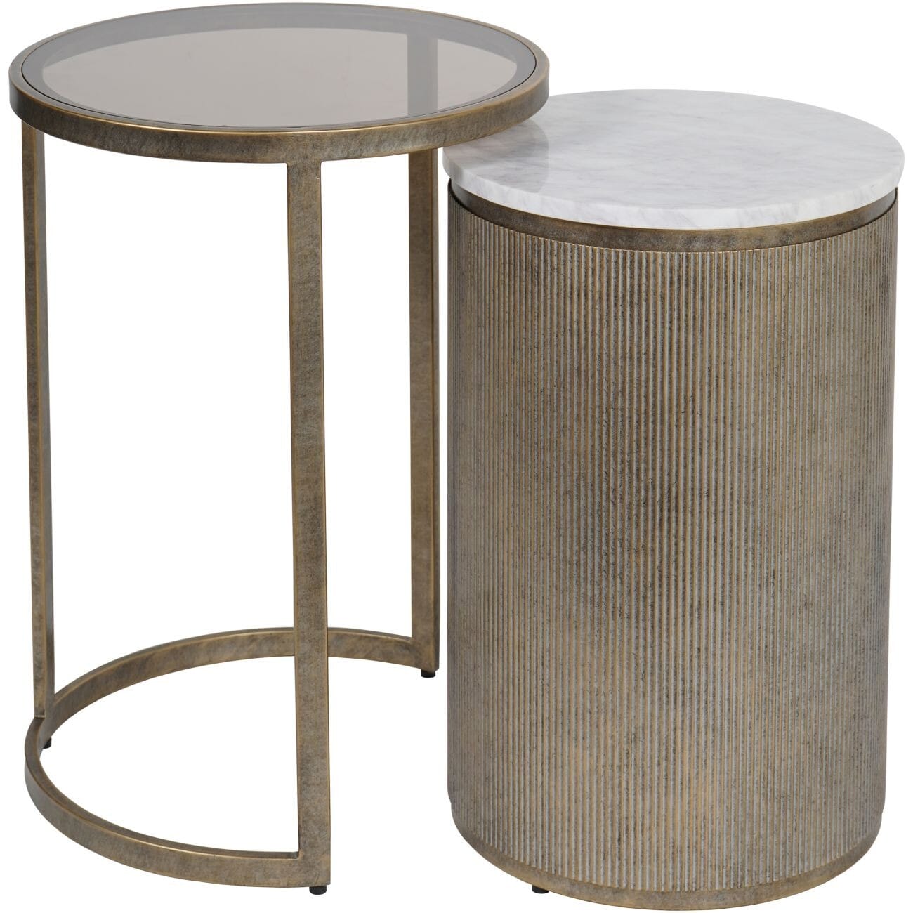 Sovana Antique Brass Nesting Side Tables with Marble and Glass Top Furniture