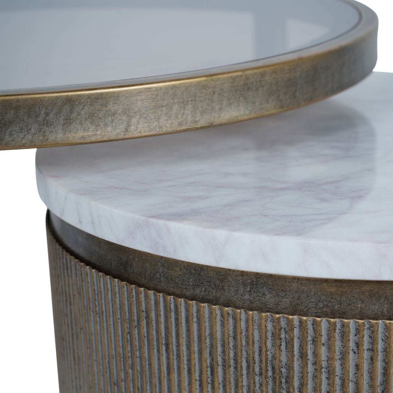Sovana Antique Brass Nesting Side Tables with Marble and Glass Top Furniture