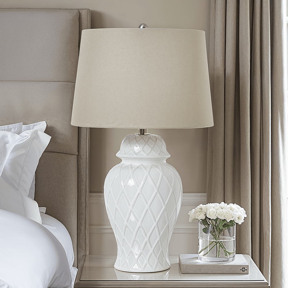 Stratford Ceramic Ginger Jar Lamp with Neutral Linen Shade Lighting