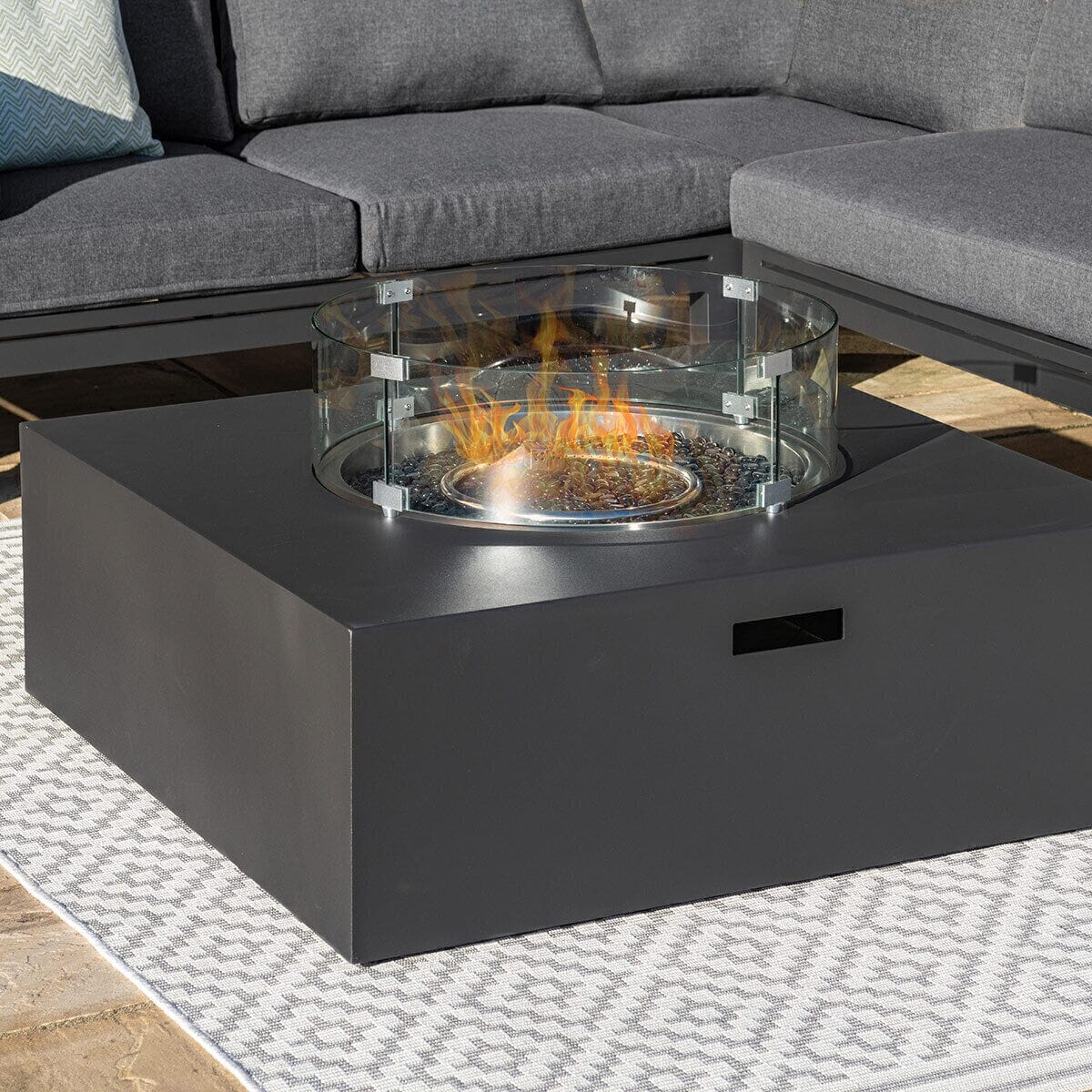 Sydney Charcoal Outdoor Corner Sofa with Gas Fire Pit Table Rowen Homes