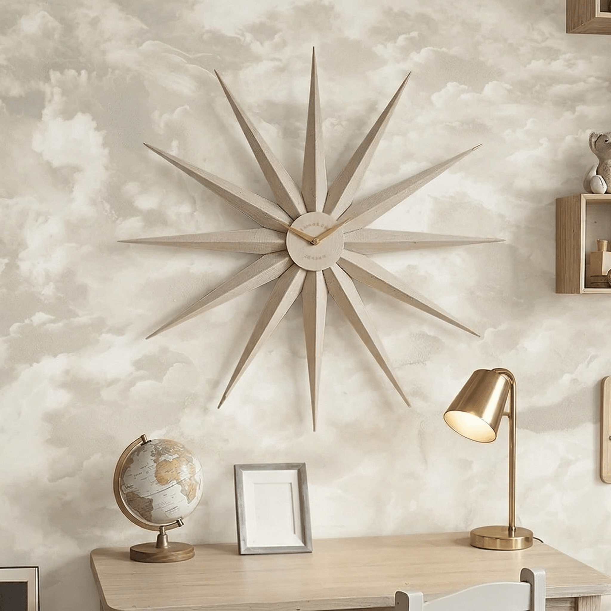 Tatler Neutral Metal Star Wall Clock with Gold Accents Accessories