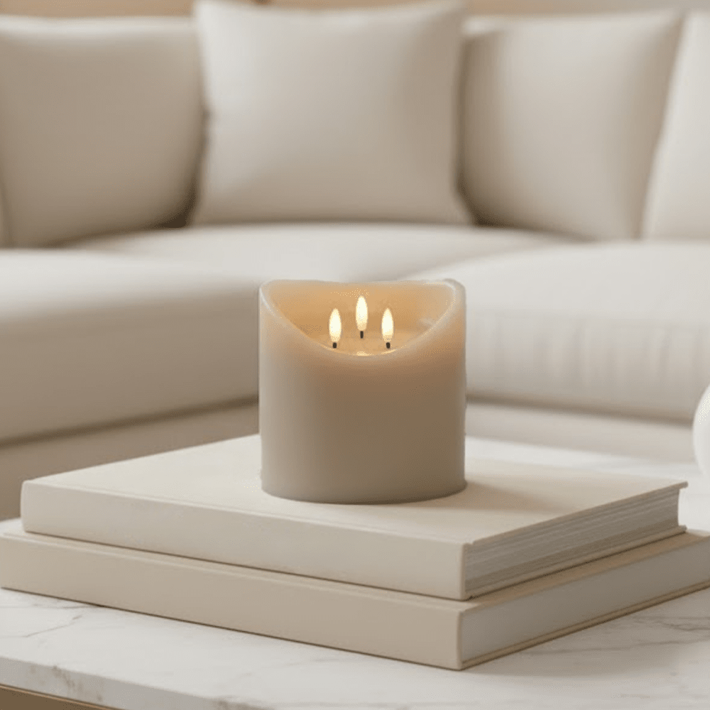 Taupe Realistic 3 Wick LED Candle - 15cm Accessories