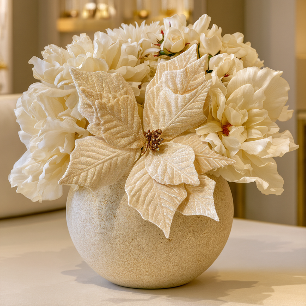 Faux Cream & Gold Poinsettia Single Stem Floral