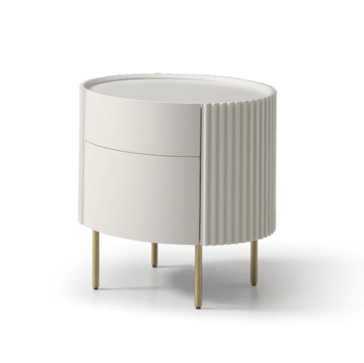 Tia Ribbed Rounded Beige 2 Drawer Bedside Table with Gold Legs Furniture