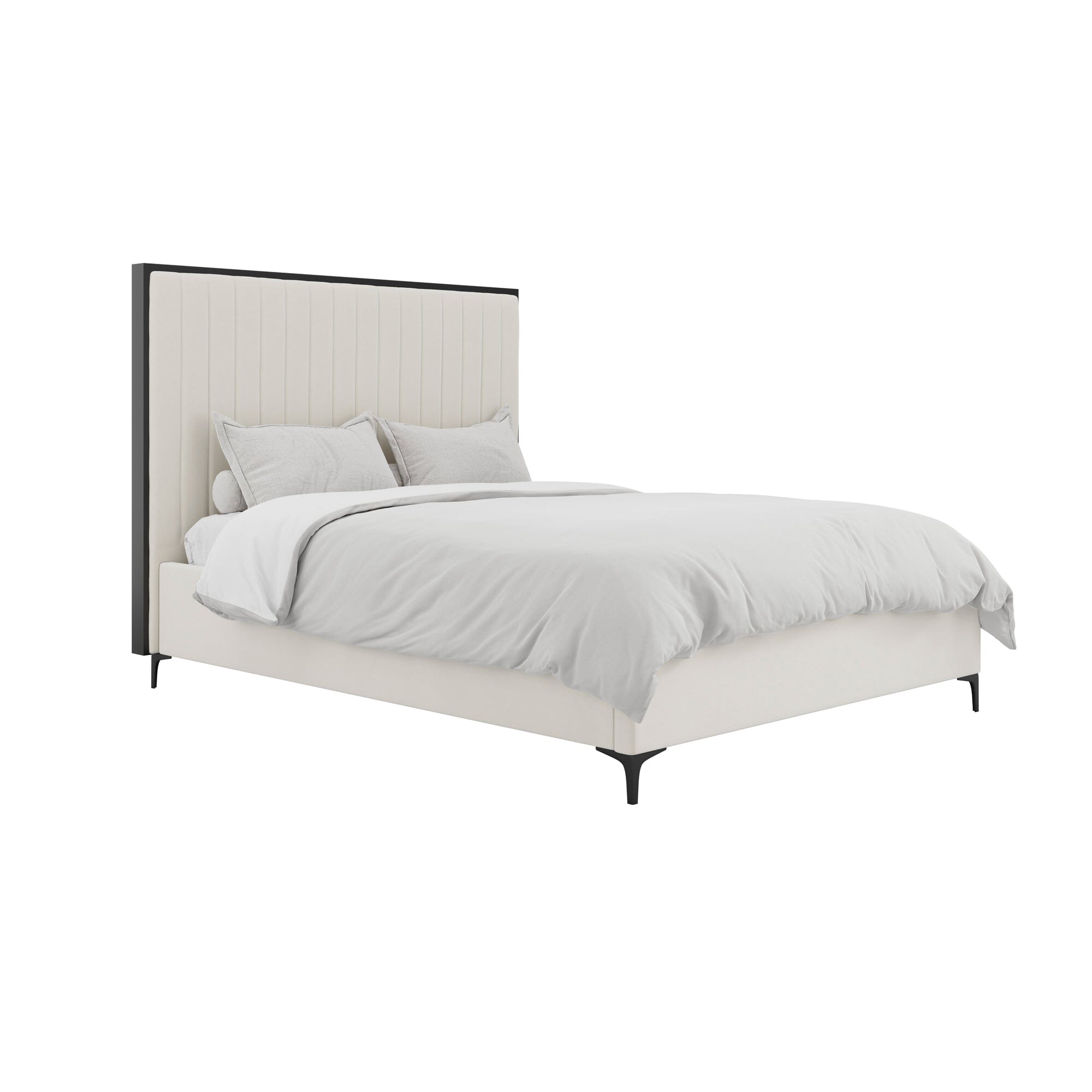 Tiffany Cream Velvet Bed With Black Frame Beds and Headboards