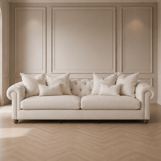 Tilda Oatmeal Chesterfield 4 Seater Sofa Sofa