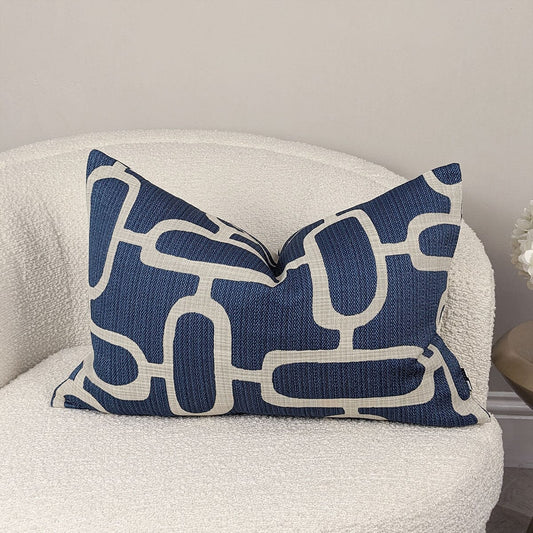 Tranquil Cream & Blue Printed Bolster Cushion - 40 x 60cm Textiles