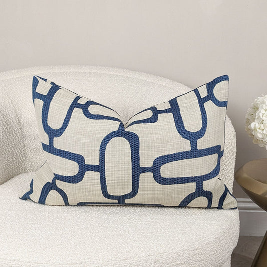 Tranquil Cream & Blue Printed Bolster Cushion - 40 x 60cm Textiles