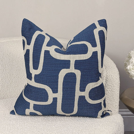 Tranquil Cream & Blue Printed Cushion - 50 x 50cm Textiles