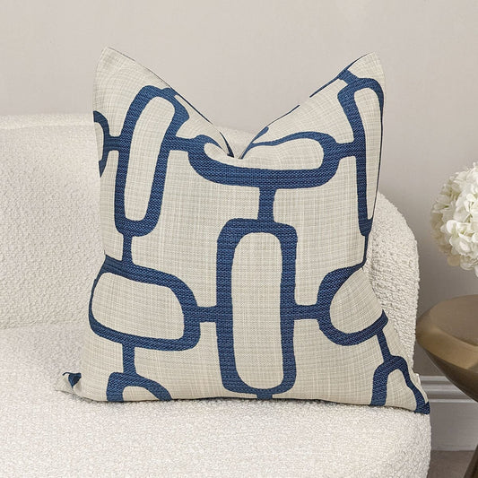 Tranquil Cream & Blue Printed Cushion - 50 x 50cm Textiles